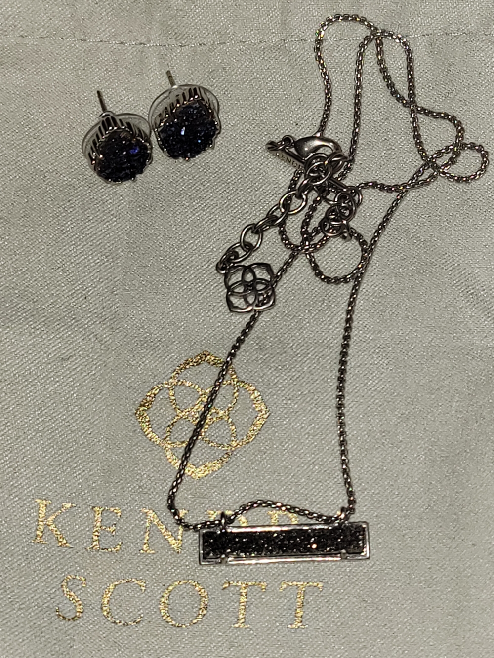 Kendra Scott Silver Bar Necklace with Druzy Earrings